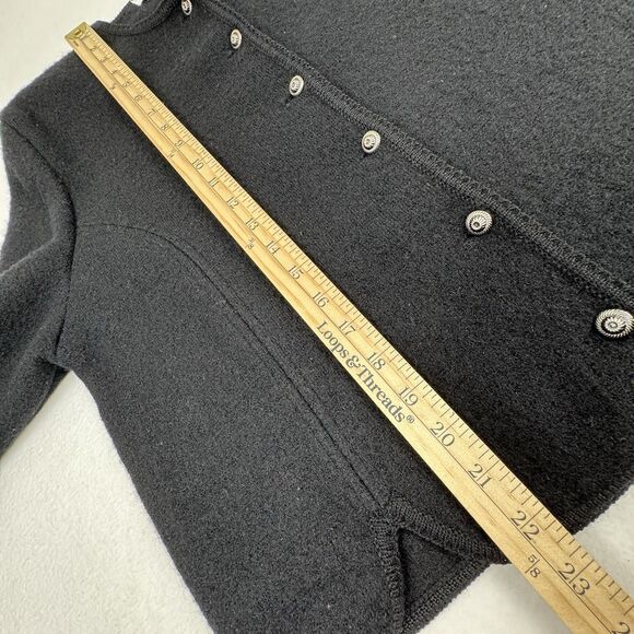 Vintage Womens Thick Wool Cardigan Jacket L Black Stretch Designed By Deans - Picture 16 of 16